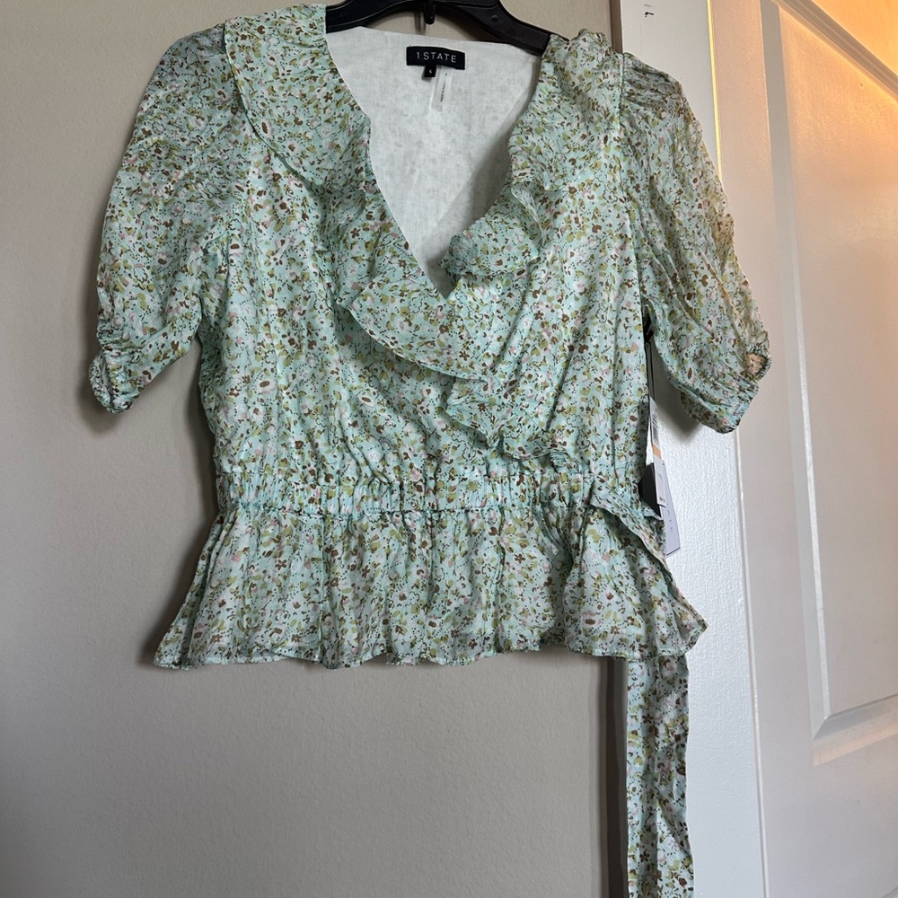 1. State Floral Ruffle Blouse - Light Green - NWT - Size Small